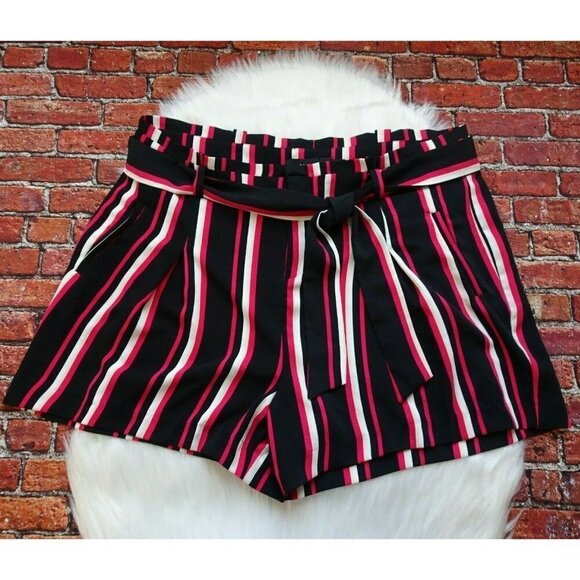 Torrid Women's Paperbag Shorts Waist Tie Belted Stripes Pink Multicolor Plus 18 - Picture 4 of 12